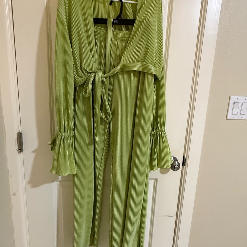 Green Pleated Two-Piece Set